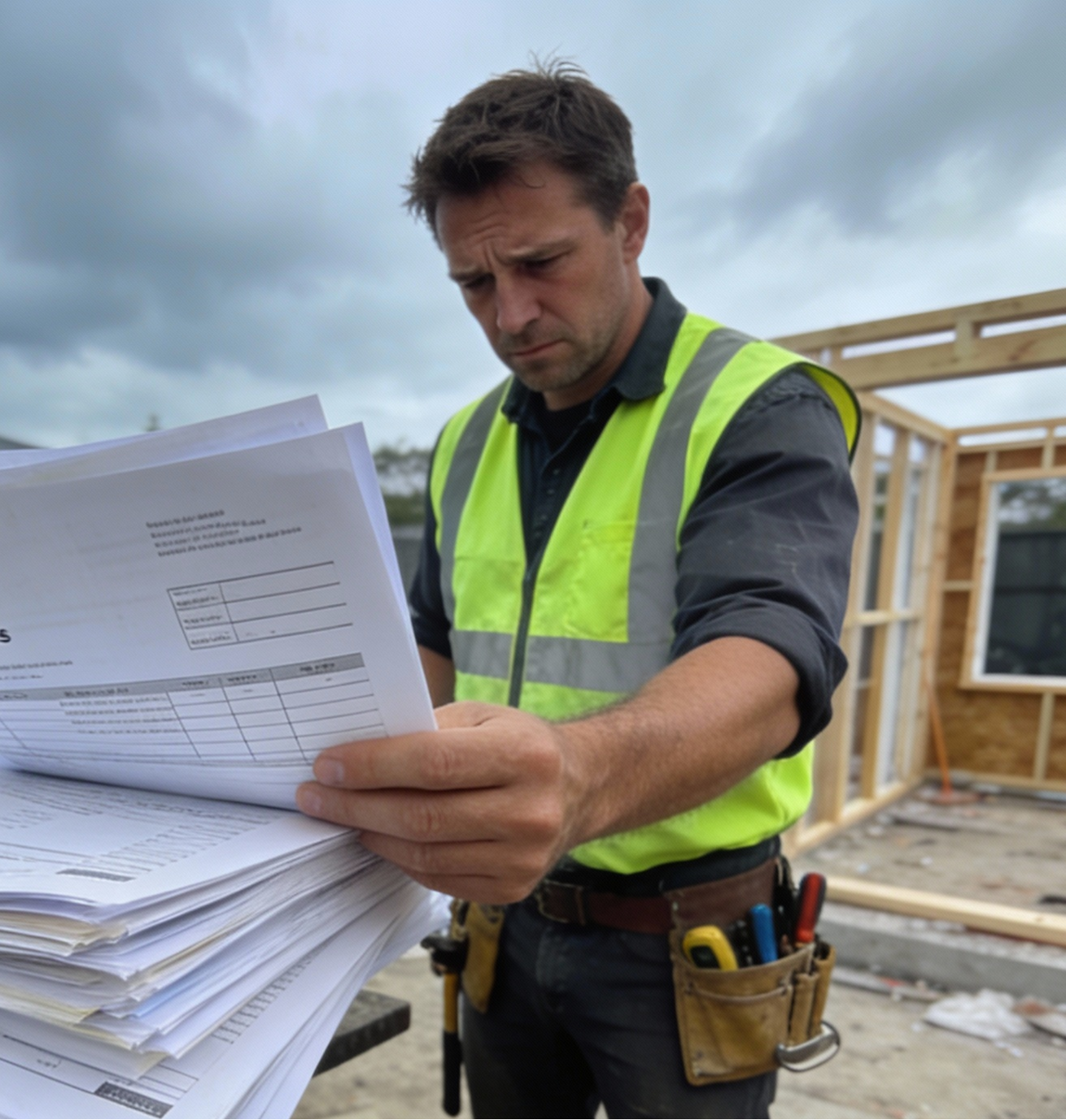 Stressed tradie dealing with unpaid invoices